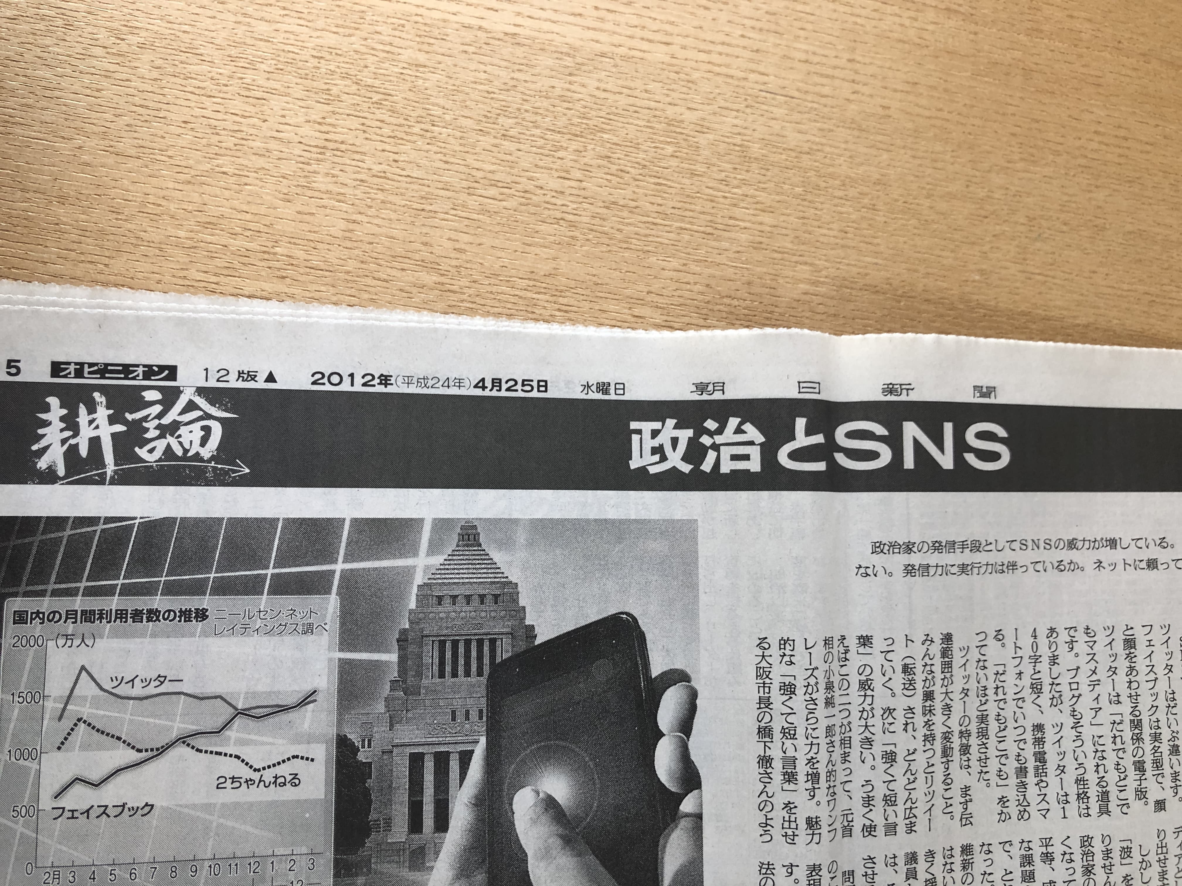 朝日新聞オピニオン紙面 政治とSNS
