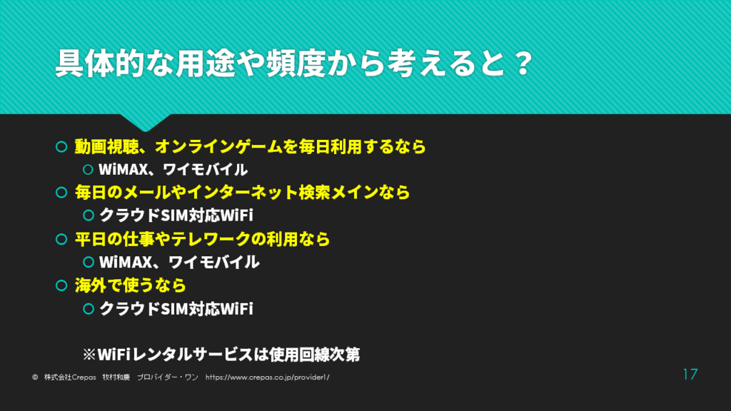 具体的な用途や頻度からポケットWiFiを選ぶ