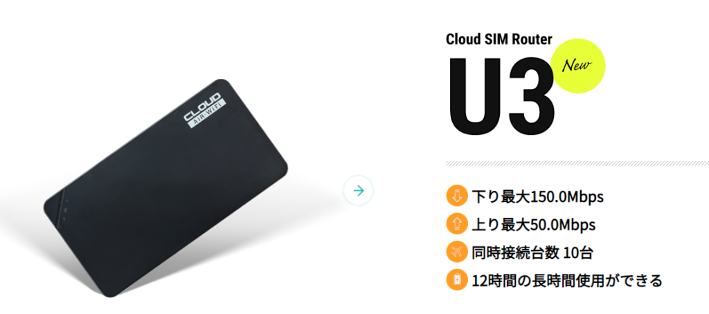 クラウドWiFi U3データ端末