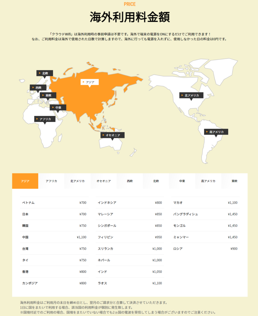 クラウドWiFiの海外利用について