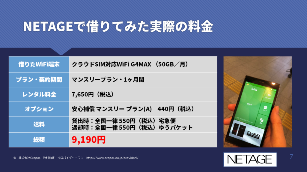 NETAGEでレンタルした料金明細