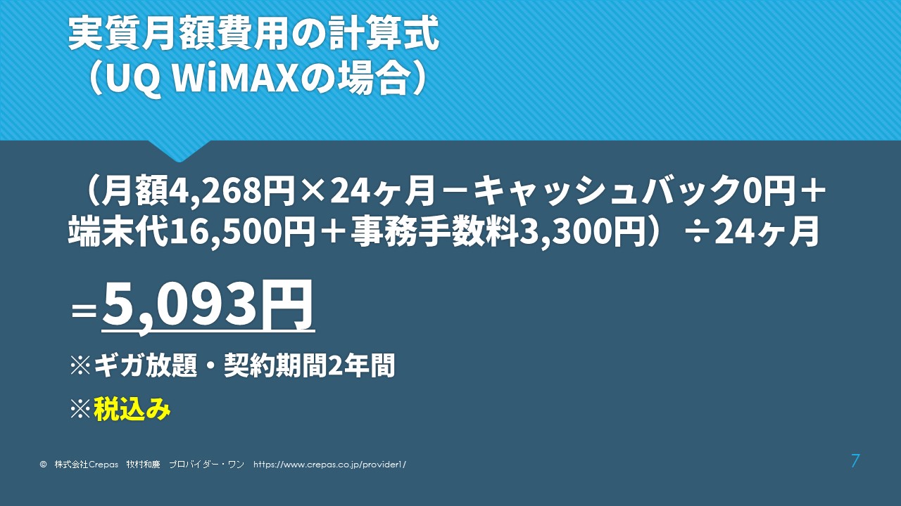 UQ WiMAXの月額費用計算式