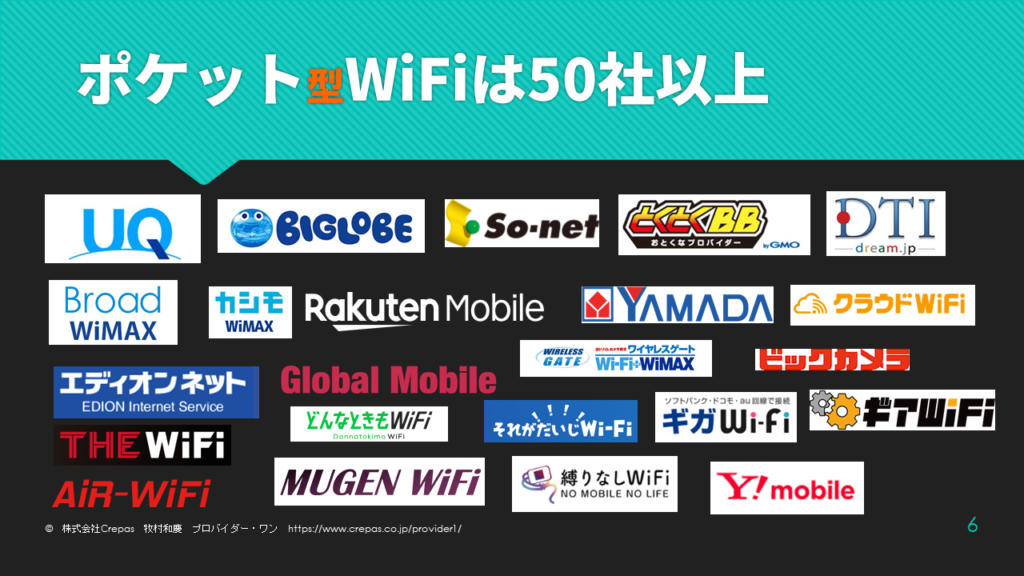 ポケットWiFiは50社以上