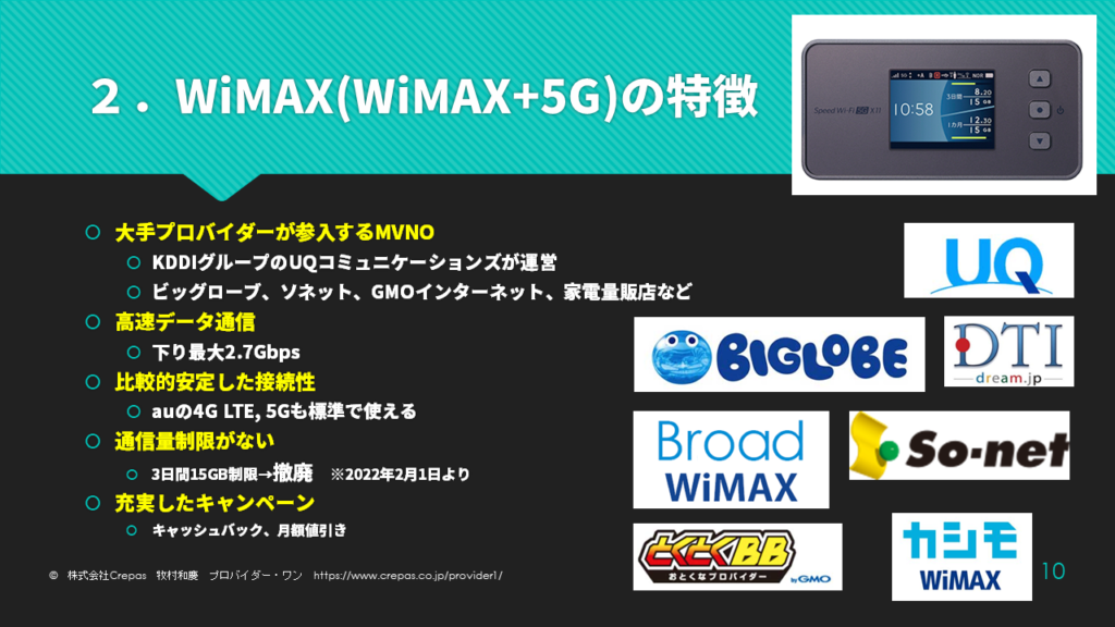 WiMAXの特徴