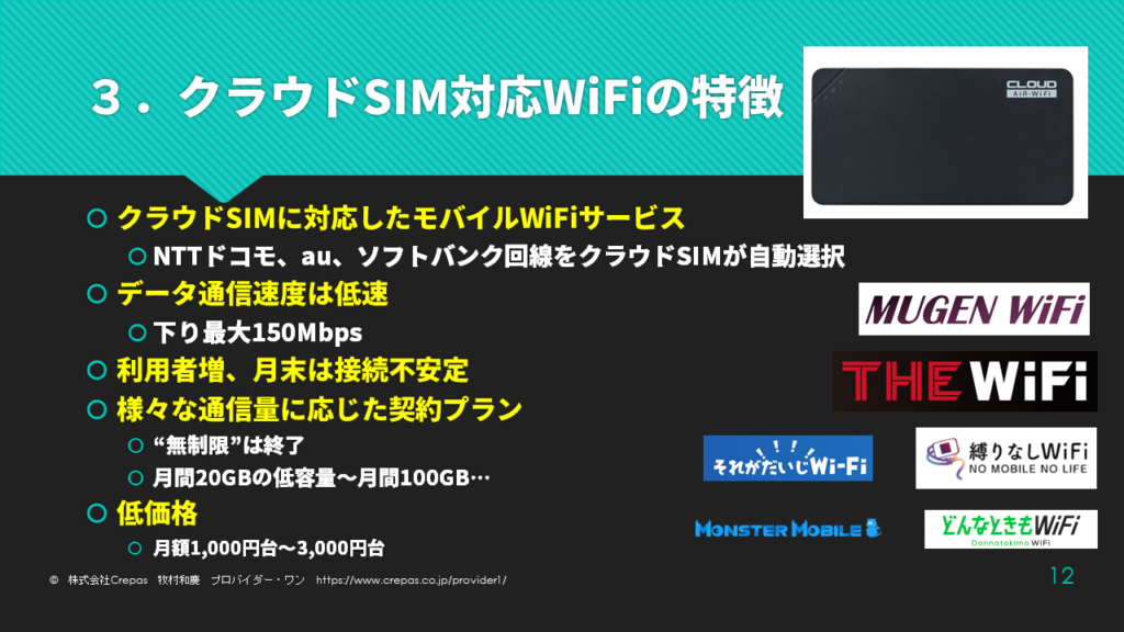 クラウドSIM対応WiFiの特徴