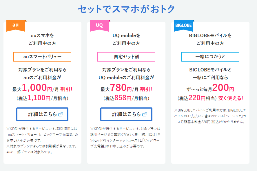 ビッグローブ光　スマホ料金のセット割引